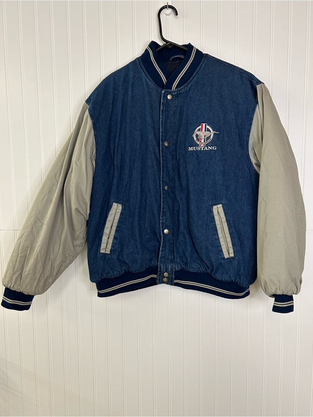 Mustang 35th Anniversary Men's Vintage Navy Denim Varsity Jacket Size XL